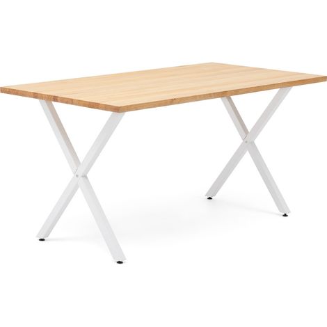 Mesa Comedor Pata X ECO 140x80x75cm Blanca en madera maciza de pino acabado natural estilo nórdico industrial Box Furniture (1/5)