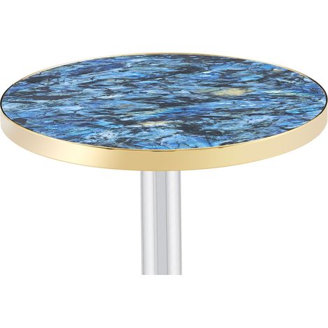 Table basse ronde moderne en MDF effet marbre bleu avec bord doré et base en métal MODENUIT (1/5)