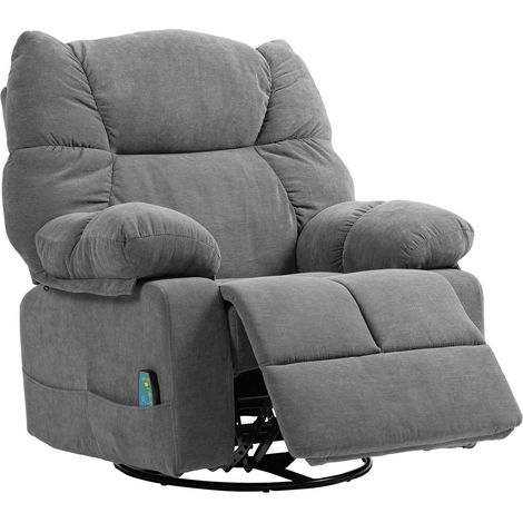 Sillón relajante con función de masaje, función reclinable, sillón de masaje giratorio, 4 bolsillos laterales y mando a distancia, gris oscuro