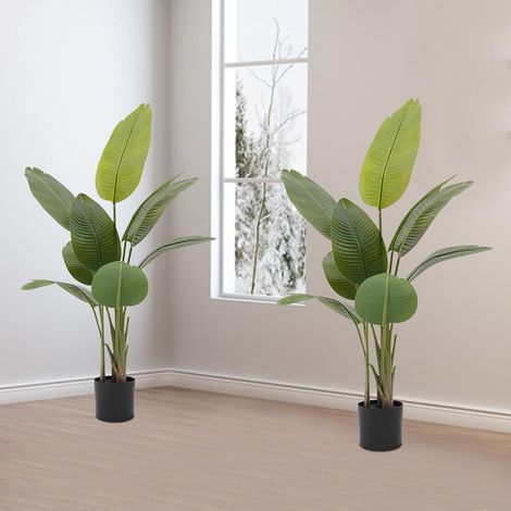 Künstliche Pflanze 120cm künstliche Tropische Palme mit 9 Blättern Pflanzen im Topf für drinnen und draußen Haus Büro Garten Moderne Dekoration Bananenbaum deko Büro Laden Wohnung und Party