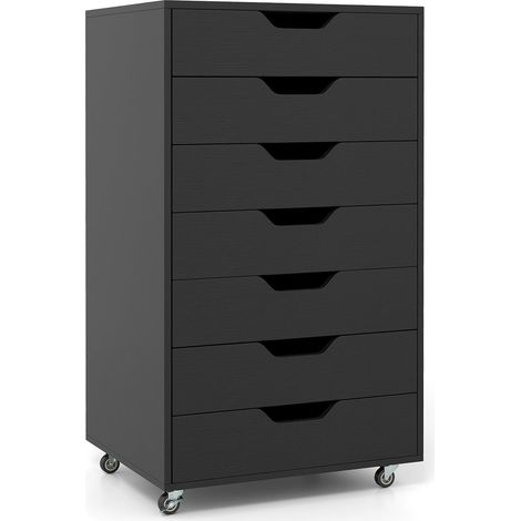 COSTWAY Caisson de Bureau à Roulettes, Meuble Rangement Bureau 7 Tiroirs, Commode Rangement 7 Tiroirs pour Papier, Document, Lettre (Noir,48 x 40 x 87 cm) (1/5)