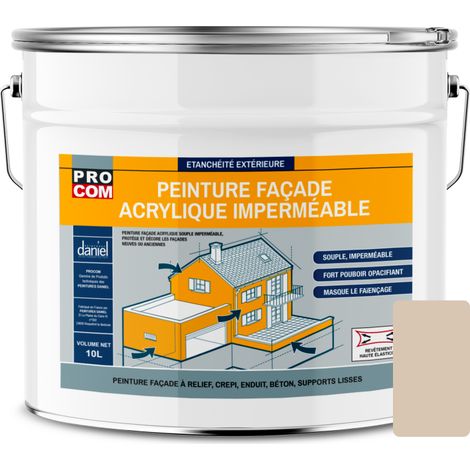 Procom – Peinture façade acrylique étanche 10L – Protection jusqu'à 10 ans – Application facile sur crépi et béton – Aspect mat microporeux - d5c6b4