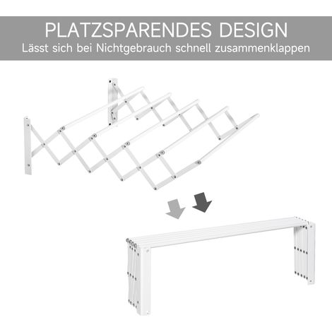 Sèche-linge mural extensible pliable, support à linge pour montage au mur, blanc, 63,5 x 60 x 20 cm, pour intérieur et extérieur (1/5)