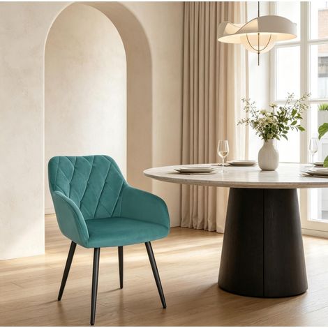 Sedia da pranzo in velluto con braccioli, blu-verde HAVRYA (1/5)