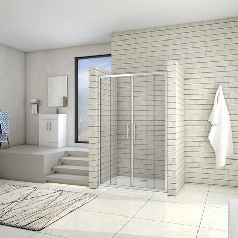 Puerta de ducha por 2 hojas fijas y 2 puertas corredor, cristal templado de 5mm 120x185cm (1/5)