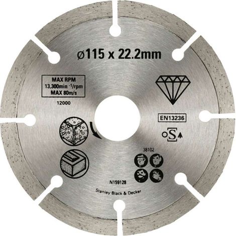Disco diamantato Stanley corona continua per cemento ø115 x 22,2 mm (1/2)