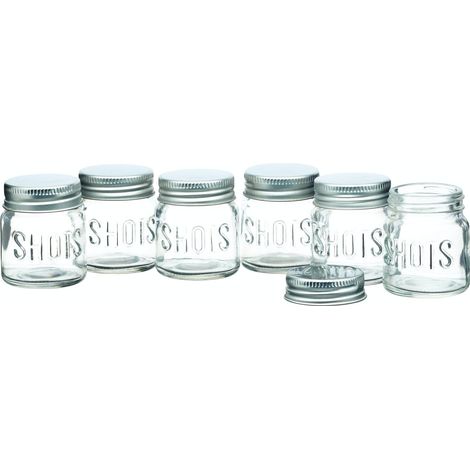 KitchenCraft BarCraft Set de Shot Glasses de Shaped Shot Glasses de Jar de Preserve con coperchio de Tappo a vite 6 pz 60 ml