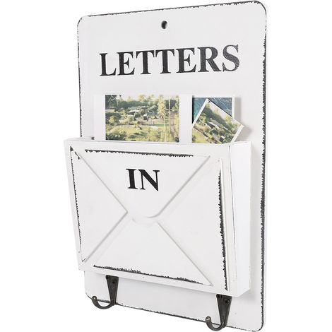Support mural en bois pour courrier et clés, organiseur de lettres avec crochets, déco créative maison, blanc, rangement mural pratique (1/3)