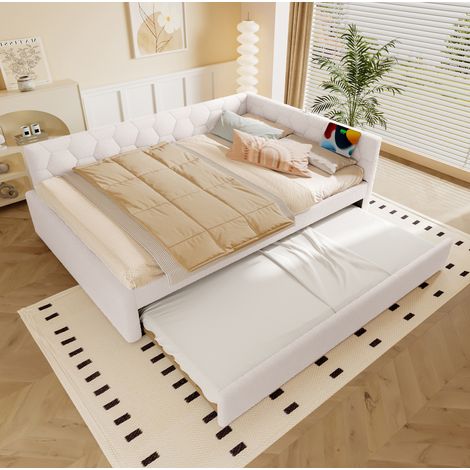 Bett Tagesbett ausziehbar 140x200 mit Rollbett Weiß OKMYHOME (1/5)