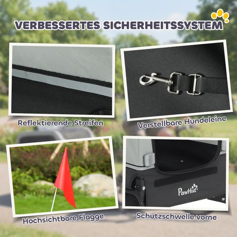 Remorque vélo pliable pour chien moyen jusqu'à 20 kg, rampe inclinable, réflecteurs, laisse, drapeau, gris (1/5)