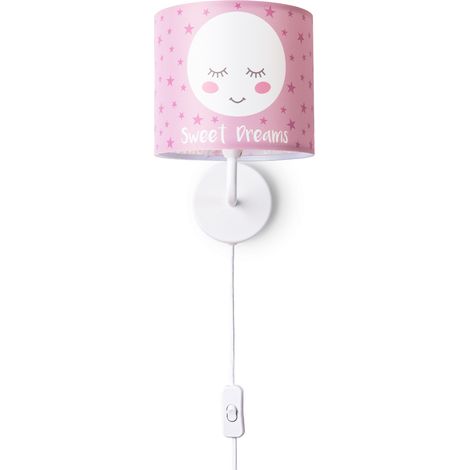 Paco Home Tischleuchte Kinderzimmer Stofflampenschirm Rund Wandleuchte Mond Sterne E14 Wandleuchte - Weiß, Design 2 (Ø18 cm)