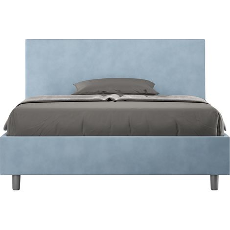 Lit double 160x200 cm tissu bleu ciel Adelyne- (1/5)