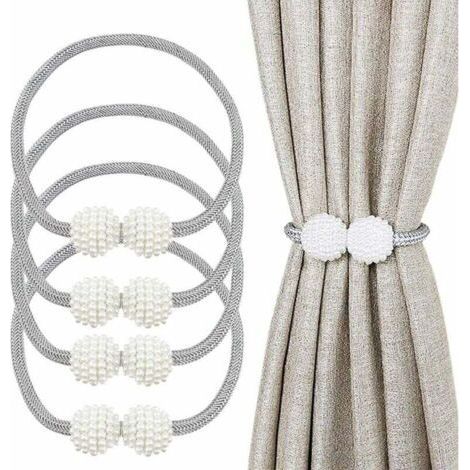 4 Pack 19" Magnetic Curtain Tiebacks with Magnetic Ball, Decorative Tiebacks for Home, Office, Hotel, Window Decor, Pretty and Fashionable, Gray (1/5)