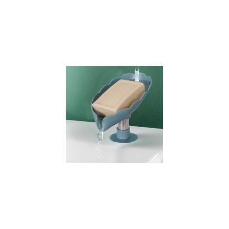 Porte-savon en forme de feuille ABS auto-drainant créatif avec ventouse, pour douche, salle de bain, baignoire, éponge, brosse à récurer – Bleu clair– (1/5)