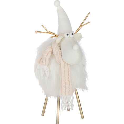 Statuette Renne Déco "Bonnet & Foulard" 46cm Blanc (1/2)