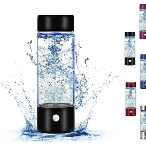 Botella generadora de agua con hidrógeno, botella portátil de agua con hidrógeno de 14 oz, botella recargable portátil generadora de agua rica en hidrógeno, color negro. (1/5)