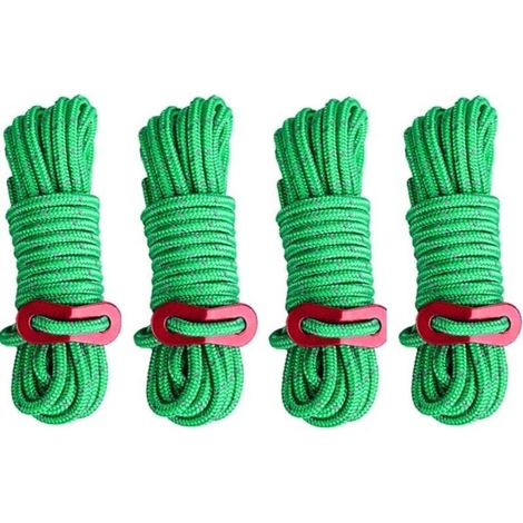 Corde de Tente Réfléchissant,4 Pièces Corde Nylon Diamètre Corde Camping avec Ajusteur en Aluminium,pour Le Camping en Plein Air, La Randonnée, l'Auvent, La Tente, Etc (Vert) (1/5)