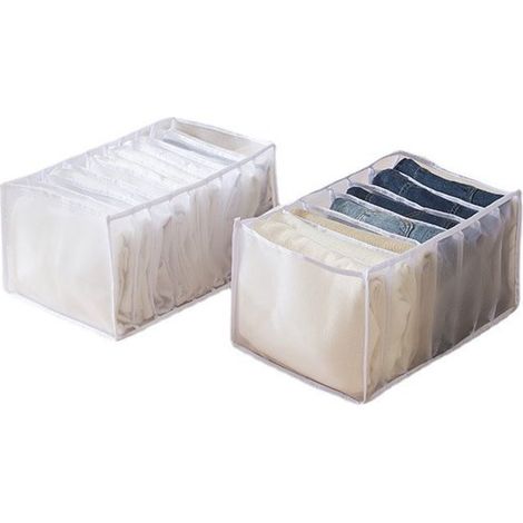 Paniers de rangement - 36 × 25 × 20 cm - Blanc - Tissu non tissé en maille - Organisateur de tiroir en denim, organisateur de penderie/dressing - Lot de 2 (1/5)