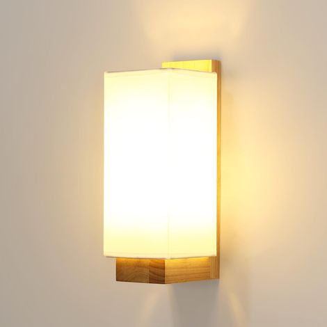 Applique Murale Intérieure Bois, Lampe Murale Abat-jour en Tissu E27, Luminaire Mural Intérieure pour Chambre Couloir Escalier Salon, Rectangle (Ampoule Non Incluse) (1/5)