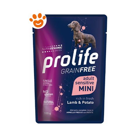 Prolife Dog Grainfree Sensitive Adult Mini Agnello e Patate - Prolife Dog Grainfree Sensitive Adult Mini Agnello e Patate - Bustina Da 100 Gr