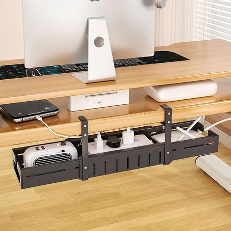 Plateau de Gestion des Câbles Rangement Cable Métal Réglable de 64 à 98 cm sans Perçage Organiseur des Câbles pour Bureau ou Télétravail(Noir) (1/5)