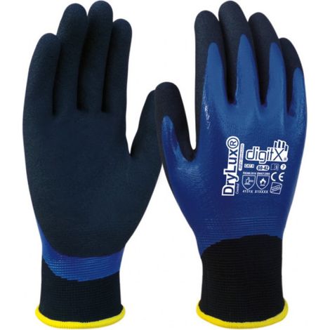 12 pares de Guante nitrilo bicapa azul granulado impermeable Digitx Drylux Coated 11 (1/2)