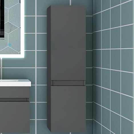 Ocean Sanitaire – Colonne de salle de bain 110 cm anthracite – Armoire haute avec 2 portes – Rangement MDF anti-déformation – Montage facile avec vis fournies (1/3)