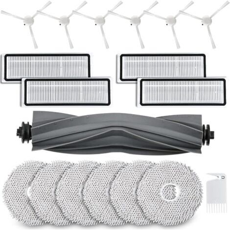 Set mit 18 Zubehörteilen für Dreame L10s / L10 Ultra / L10 Prime Saugroboter, bestehend aus 1 Hauptbürste, 6 Reinigungstüchern, 4 Filtern, 6 Seitenbürsten und 1 Reinigungsbürste.
