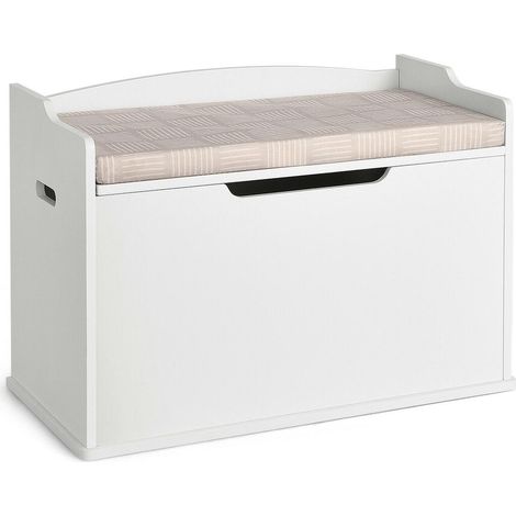 Coffre de rangement enfant en bois blanc avec coussin, banc de rangement pour jouets, livres et chambre d'enfant (1/5)