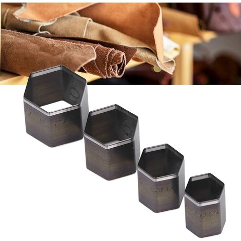 Set mit 4 Teilen, bestehend aus sechseckigen Handstanzformen, Handstanzwerkzeugen und Lederstanzformen. (1/5)