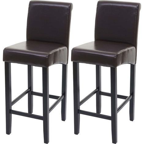 Lot de 2 tabourets de bar HWC-C33, bois/cuir reconstitué, marron/pieds foncés (1/5)