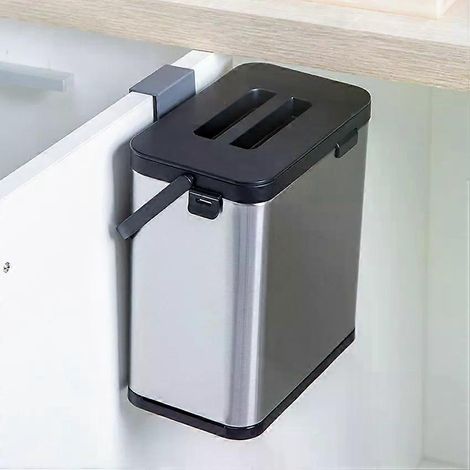 Poubelle de cuisine murale pour porte de placard, en acier inoxydable anti-traces de doigts (3 L), 21 x 20,5 x 13 cm (1/5)