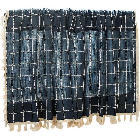 Rideau court élégant à carreaux, joli rideau de fenêtre, rideau à suspendre pratique-132X45X1CM-Dark Blue (1/3)