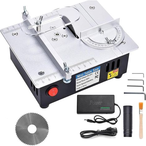 Mini Scie Circulaire de Table Multifonctionnelle, 96W 5000 rpm Scies d'établi Électriques De Précision Portables, 7 vitesses réglables, hauteur de coupe 0-15mm pour le bricolage Découpe (1/5)