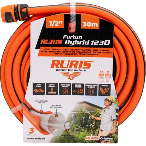 Tuyau d'arrosage RURIS Hybrid1230 30 m 1/2 pouce - Matériau polymère hybride - Technologie Polyfusion - Pression 35 bars - 2 raccords rapides et adaptateur de robinet inclus (1/4)