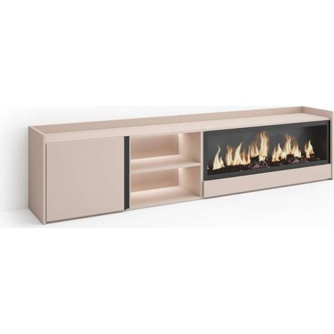 Mueble TV Mezquitilla-01 de 212x50x35 cm con chimenea eléctrica y luces LED, color beige (1/4)