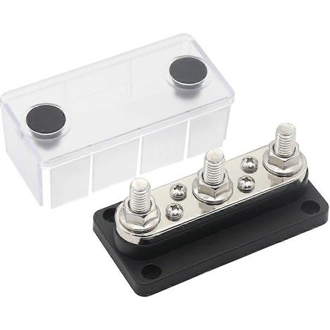 Compatible avec les bornes de distribution électrique M8 pour véhicules de loisirs et bateaux, pour câblage haute intensité. Bloc de distribution électrique à 3 bornes, noir. (1/5)
