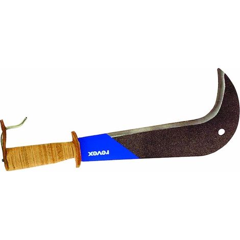 Revex – Serpe à soie manche cuir – Crochet pratique pour défrichage et élagage – Lame 28 cm pour coupe précise