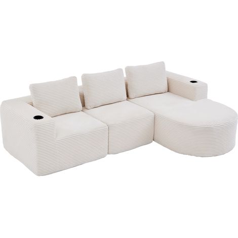 Divano angolare 2 posti beige in poliestere con 3 cuscini e 2 portabicchieri MODENUIT (1/5)