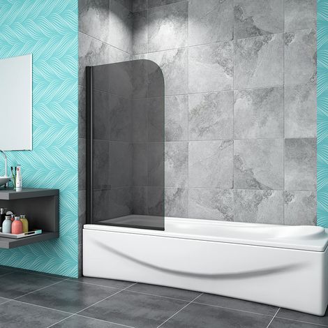 AICA 800x1400mm Modern Black Framed Black Glass 180 Pivot Bath Shower Screen 5mm Glass Panel (1/4)