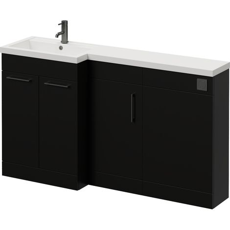 Napoli 390 Matt Black 1500mm 3 Door Vanity Unit Toilet Suite with Left Hand Square Lucia Basin - 1500mm - Gunmetal Grey 160mm HandleWithout Kingston Toilet Pan