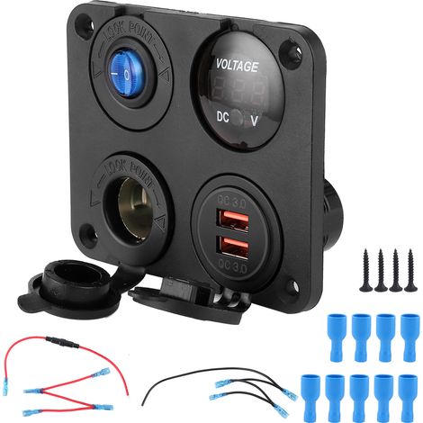Wasserdichtes 4-Loch-Schaltpanel (12–24 V) mit zwei QC3.0-USB-Anschlüssen, Voltmeter und Stromausgang für Boote, Autos, Wohnmobile und LKWs (1/5)