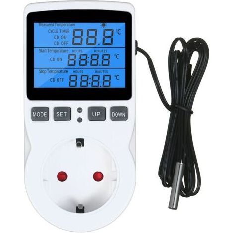 Thermostat numérique prise écran LCD Pour chauffage/clim avec minuterie et sonde Contrôle température terrarium, aquarium, reptile Idéal aussi pour serre et semis (1/5)