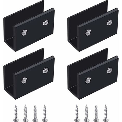 VURAHOME - Pince à Verre, 4 Pièces de Support d’Étagère en Verre Murale Support Tablette Verre Noir, Fixation Tablette Verre Réglable en Alliage d'Aluminium, Pour Verre de 10 à 12 mm d'Épaisseur (1/5)