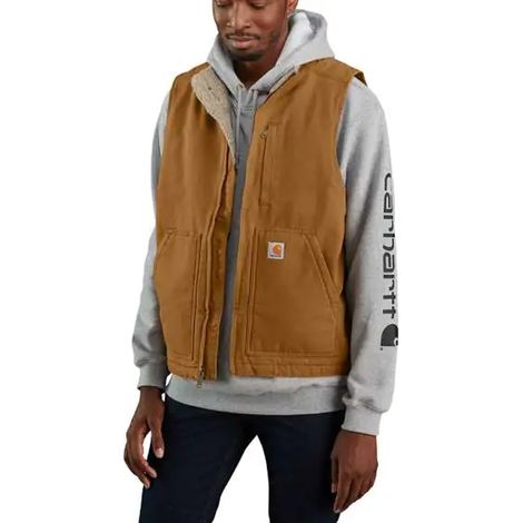 Carhartt 104277 Washed Duck Sherpa Lined Vest (Brown) L (1/2)
