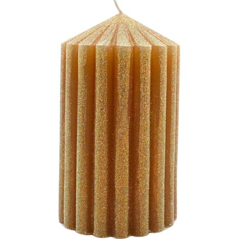 Bougie de Table Pilier avec Paillettes en Beige Festif - Dimensions (l x H) : env. 7 x 12 cm (1/5)