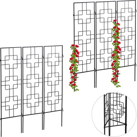 6 Soportes Plantas Metálicos, con Estacas, Enrejado para Trepadoras, 122 x 30,5 cm, para Jardín, Negro