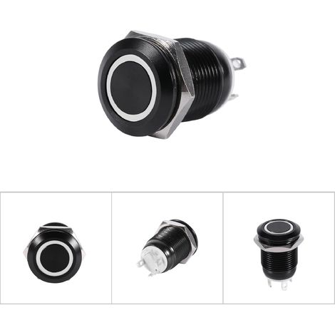 Interrupteur à bouton-poussoir momentané LED 12mm pour voiture, boîtier noir, 2A (1/5)