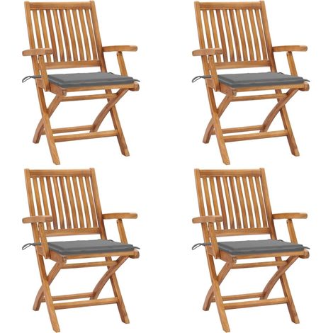 Lot de 4 Chaises pliables de jardin avec coussins,Fauteuils d'extérieur Teck solide -TF62551 (1/5)