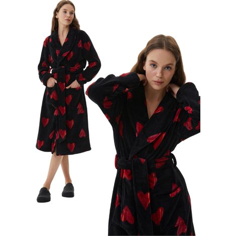 Langer, flauschiger Damenbademantel mit Taschen, Größe S, warm, dick und weich – ideal als Geschenk (1/5)